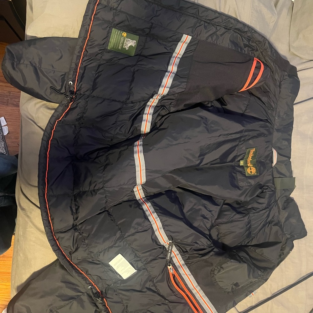 Timberland Men's Black Blue Puffer Jacket Parka Coat L